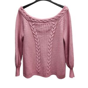 Lane Bryant Womens 14-16 Cable Knit Sweater Pink On Off Shoulders Pullover